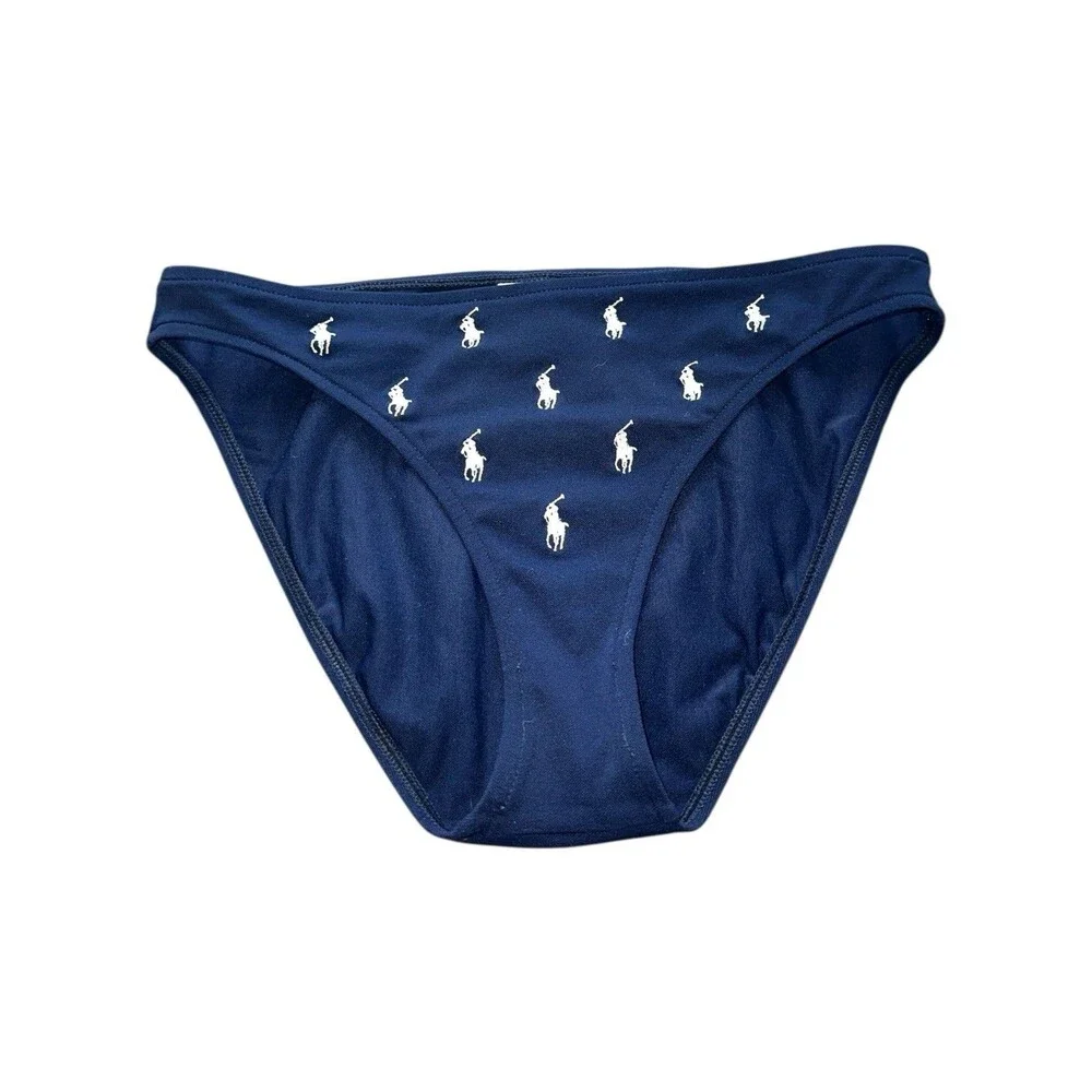 Vintage Polo Ralph Lauren Bikini Medium Navy Blue Embroidered White Pony 90s